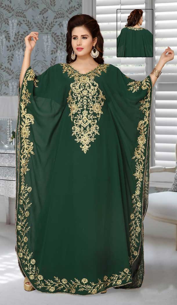 Party Wear Embroidery Work Fox Georgette Green Color Designer Kaftan -5525162695