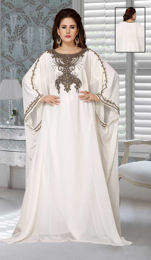 Party Wear White Color Fox Georgette Embroidery Work Designer Kaftan -5525162696