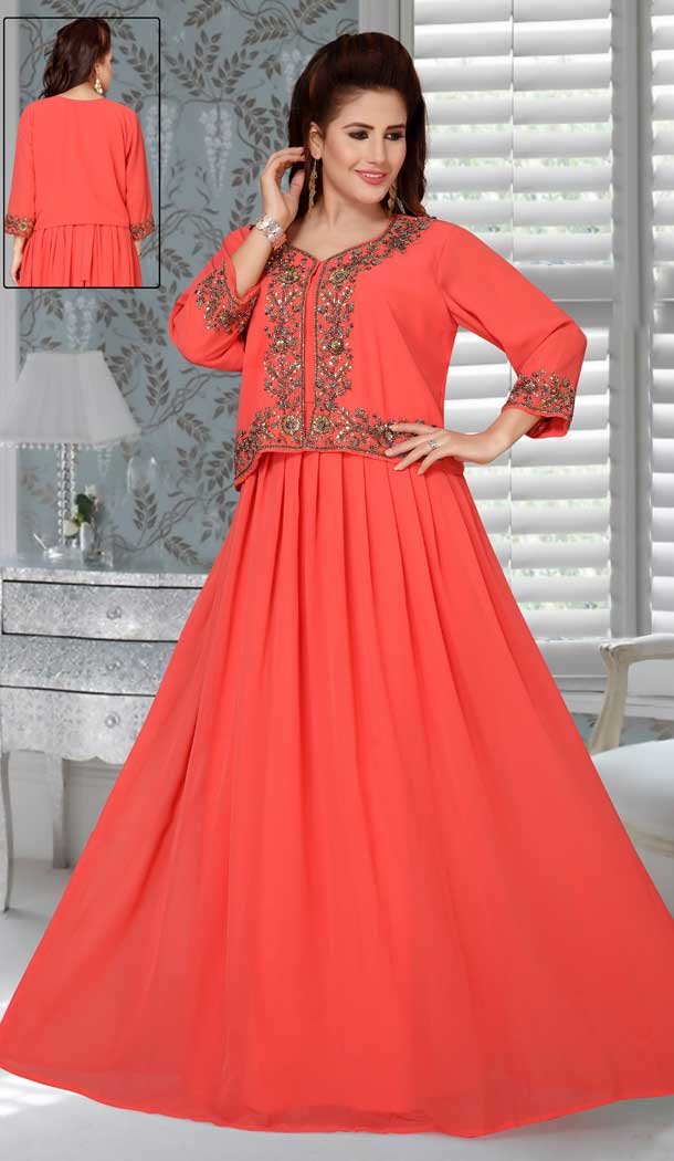 Orange Color Fox Georgette Embroidery Work Party Wear Designer Kaftan -5525162698