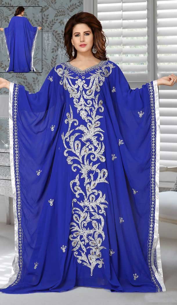 Royal Blue Color Fox Georgette Embroidered Work Party Wear Designer Kaftan -5526162699