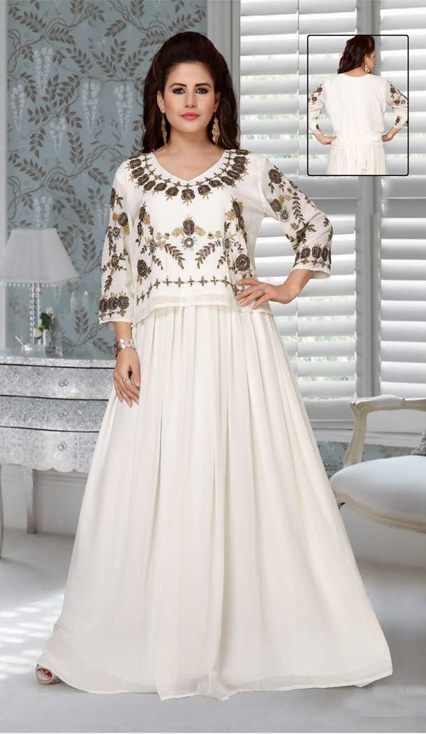 White Color Fox Georgette Embroidered Work Party Wear Designer Kaftan -5526162700