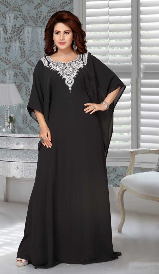 Black Color Fox Georgette Embroidered Work Party Wear Designer Kaftan -5526162701