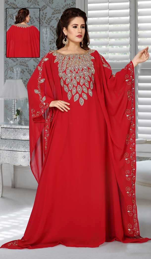 Red Color Fox Georgette Embroidered Work Party Wear Designer Kaftan -5526162702