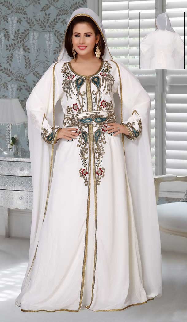 Fox Georgette White Color Embroidered Work Party Wear Designer Kaftan -5526162704