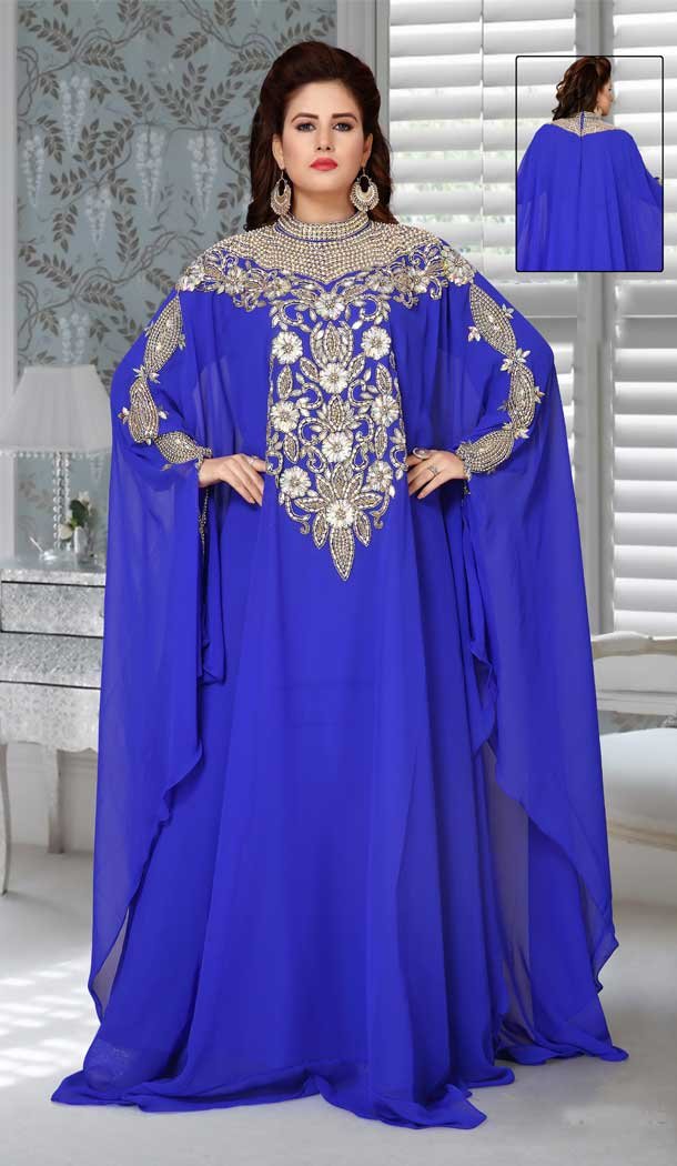 Fox Georgette Royal Blue Color Embroidered Work Party Wear Designer Kaftan -5526162706