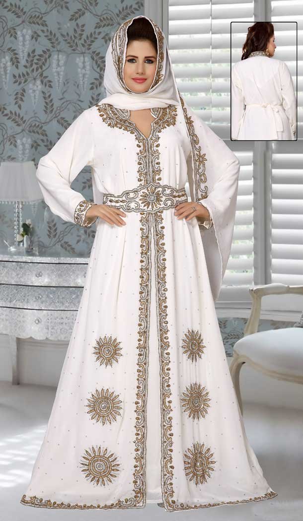 Embroidered Work White Color Fox Georgette Party Wear Designer Kaftan -5526162708