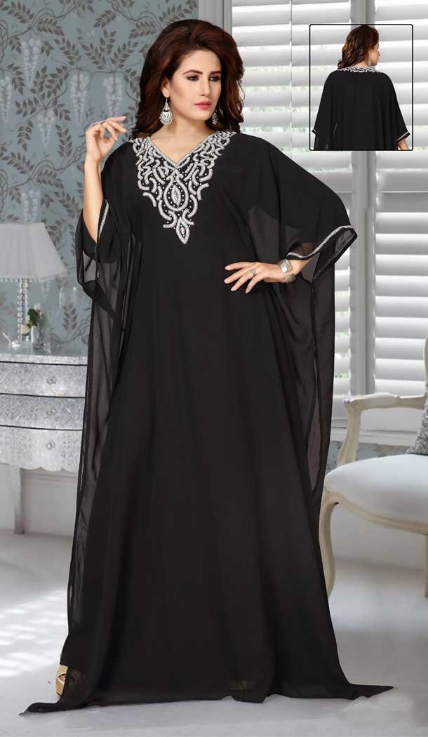 Fox Georgette Black Color Embroidered Work Party Wear Designer Kaftan -5526162709