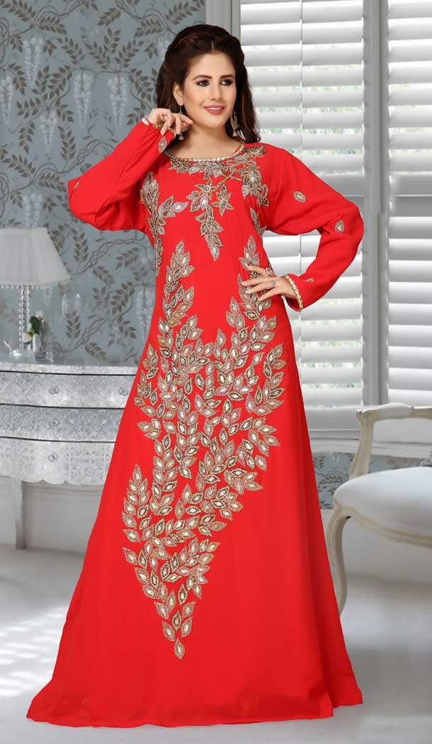 Fox Georgette Red Color Embroidered Work Party Wear Designer Kaftan -5526162710