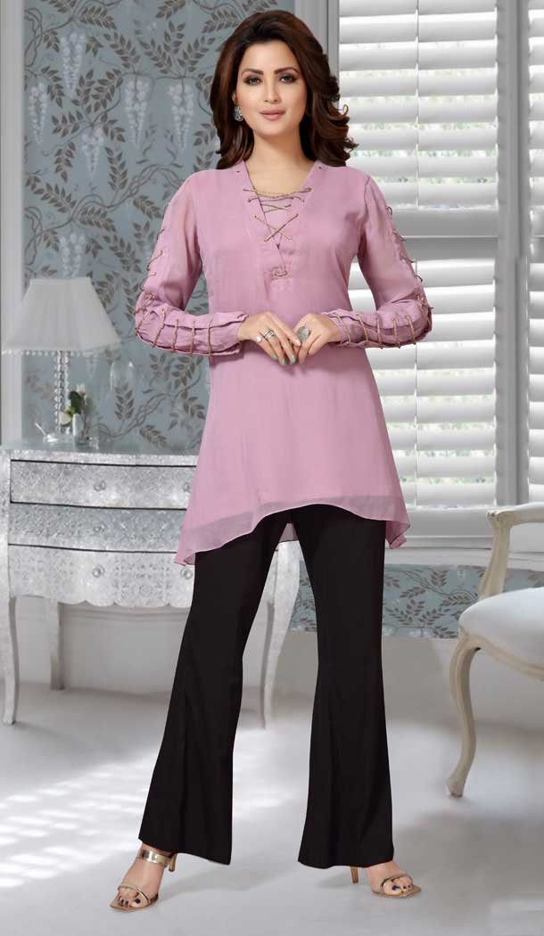 Fox Georgette Pink Color Embroidered Work Party Wear Designer Dresses -5527162736