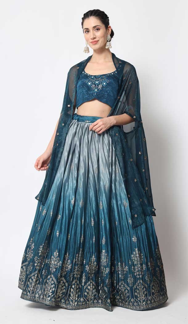 Teal Blue Color Chinon Silk Embroidery Work Designer Women Lehenga Choli – 5759164424