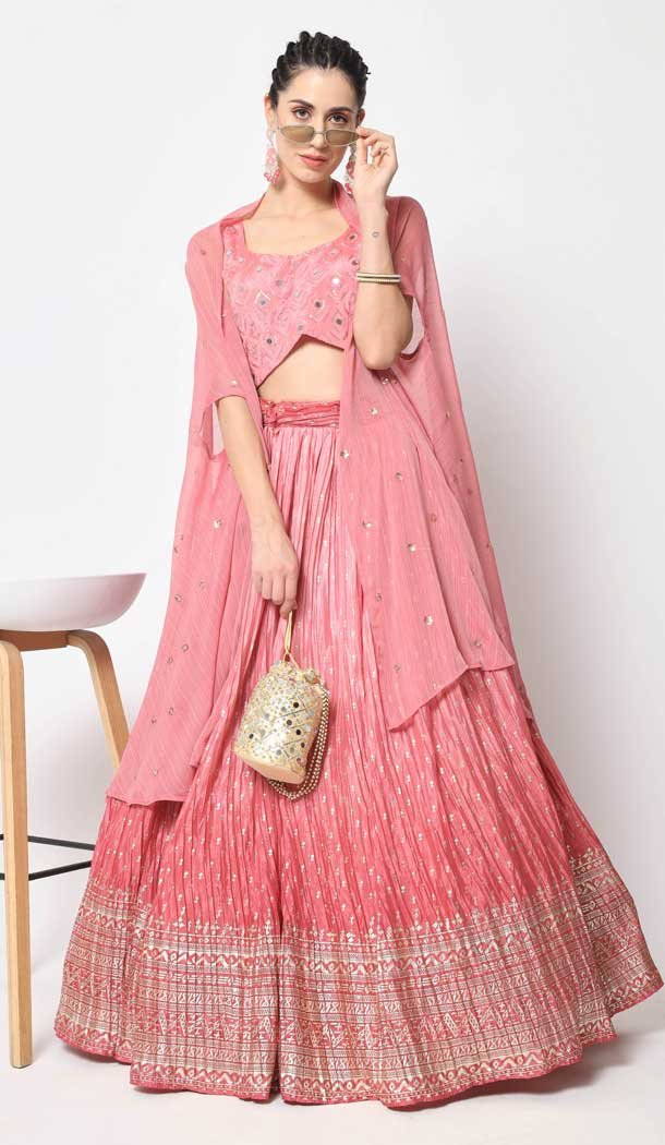 Pink Color Chinon Silk Embroidery Work Designer Women Lehenga Choli – 5759164425