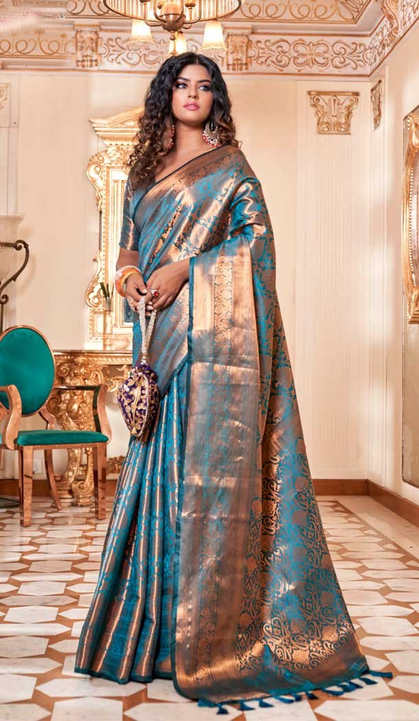 Sky Blue Color Soft Silk Kanjivaram Jacquard Work Casual Party Wear Saree -5763164466