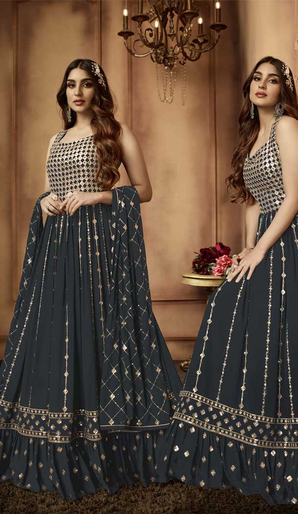 Grey Color Georgette Resham And Zari Work Party Wear Salwar Kameez -5798164684