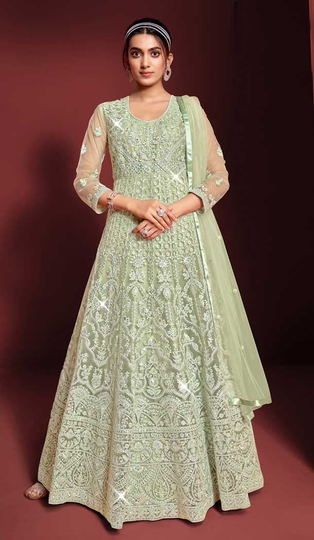 Light Green Color Butterfly Net Embroidery Designer Salwar Kameez -5834164931