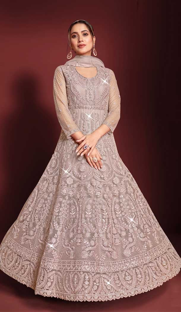 Dusty Pink Color Butterfly Net Embroidery Designer Salwar Kameez -5834164932