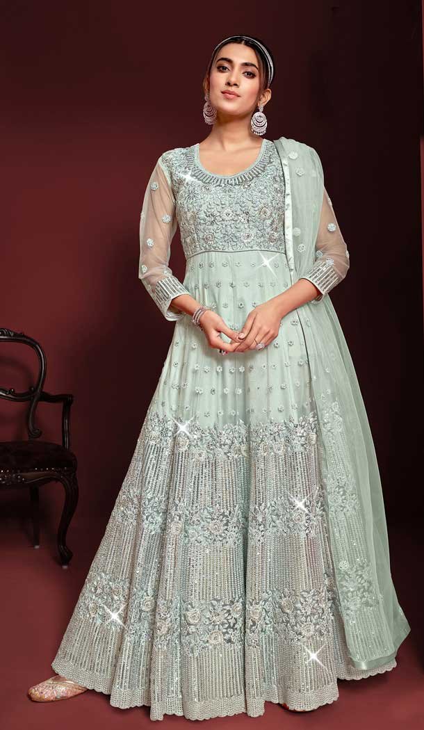 Sea Green Color Butterfly Net Embroidery Designer Salwar Kameez -5834164933