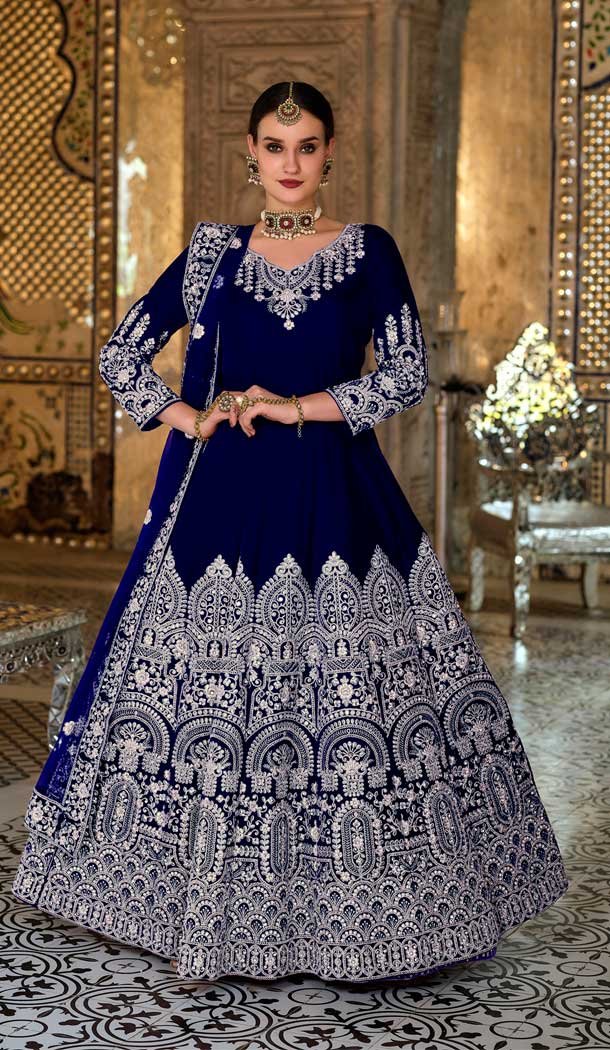 Royal Blue Color Velvet Sequins And Zari Work Wedding Wear Designer Salwar Suit -5858165082