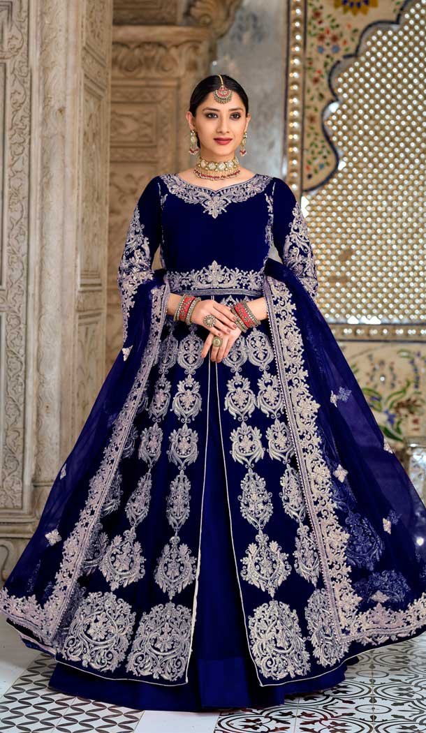 Royal Blue Color Velvet Embroidery Work Wedding Wear Designer Salwar Suit -5858165086