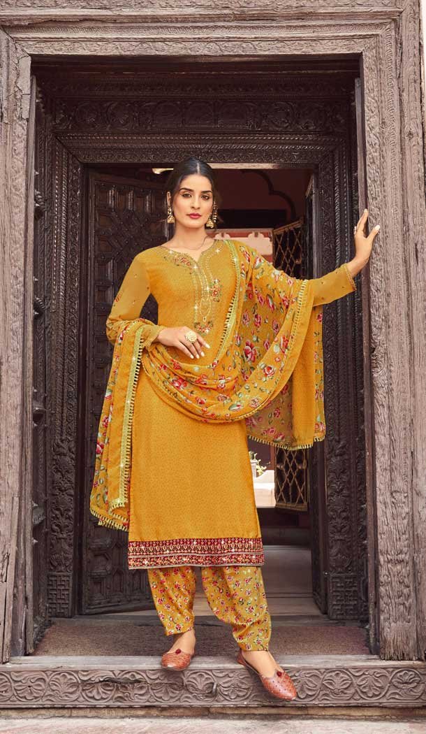 Yellow Color French Crepe Embroidery Work Festival Wear Patiala Salwar Suit -5893165364