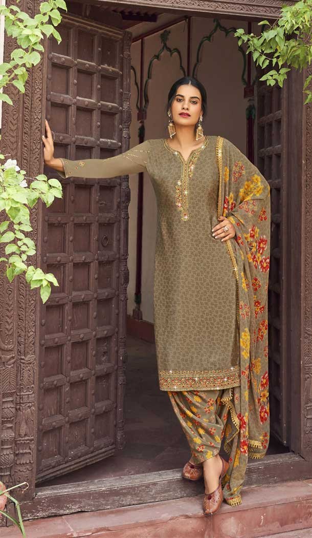 Light Brown Color French Crepe Embroidery Work Festival Wear Patiala Salwar Suit -5893165366