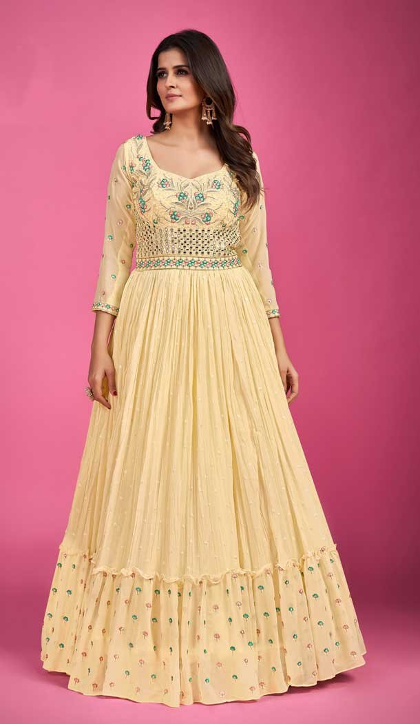 Yellow Color Pure Georgette Sequins Work Wedding Wear Designer Salwar Kameez -5912165462