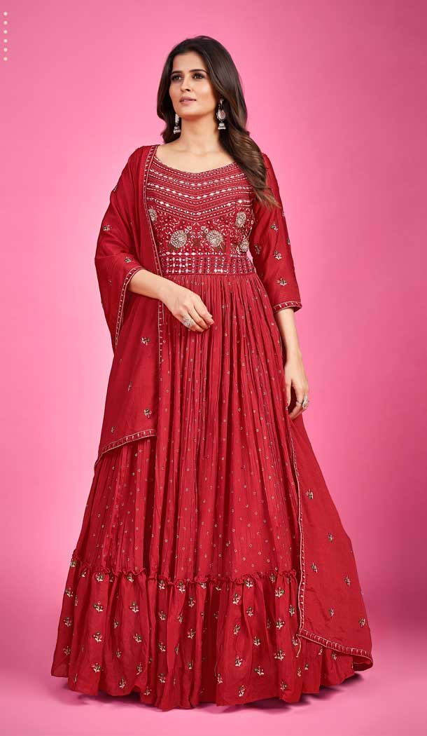 Red Color Chinon Silk Sequins Work Wedding Wear Designer Salwar Kameez -5912165463