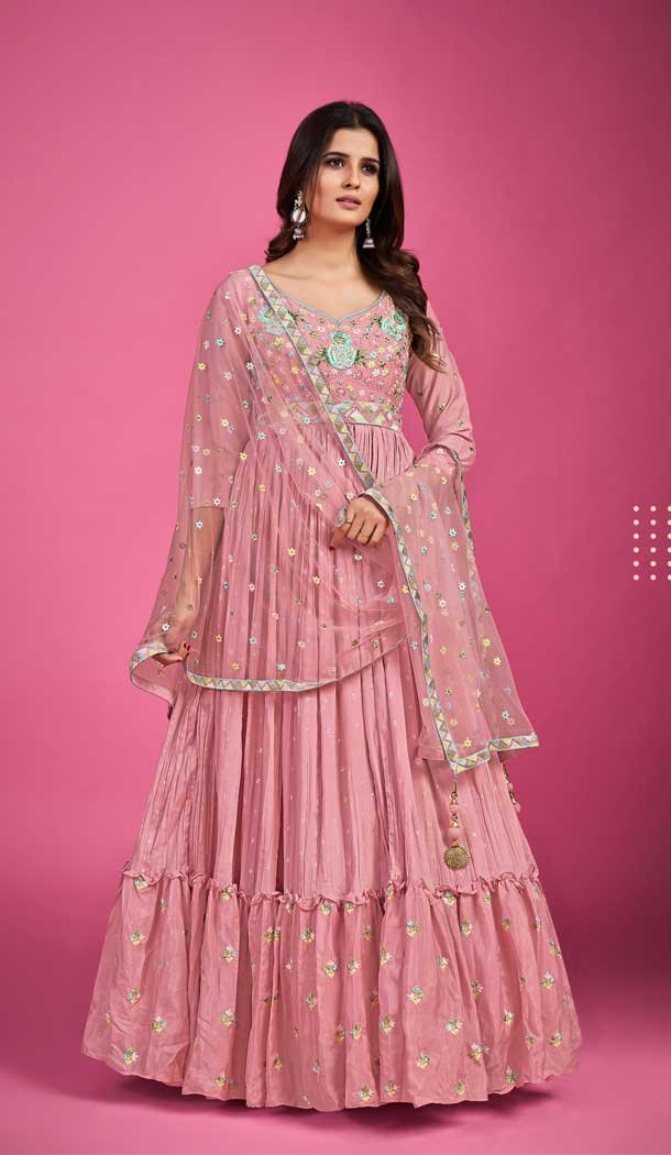 Baby Pink Color Chinon Silk Sequins Work Wedding Wear Designer Salwar Kameez -5912165465