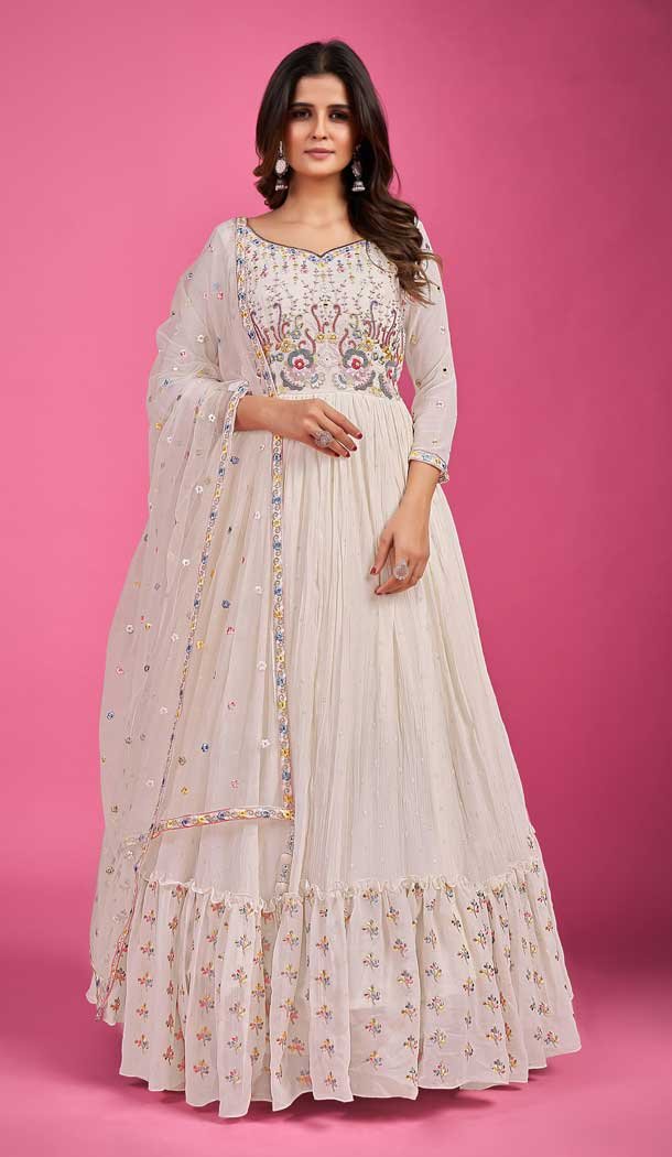 Pure Georgette White Color Sequins Work Wedding Wear Designer Salwar Kameez -5912165466