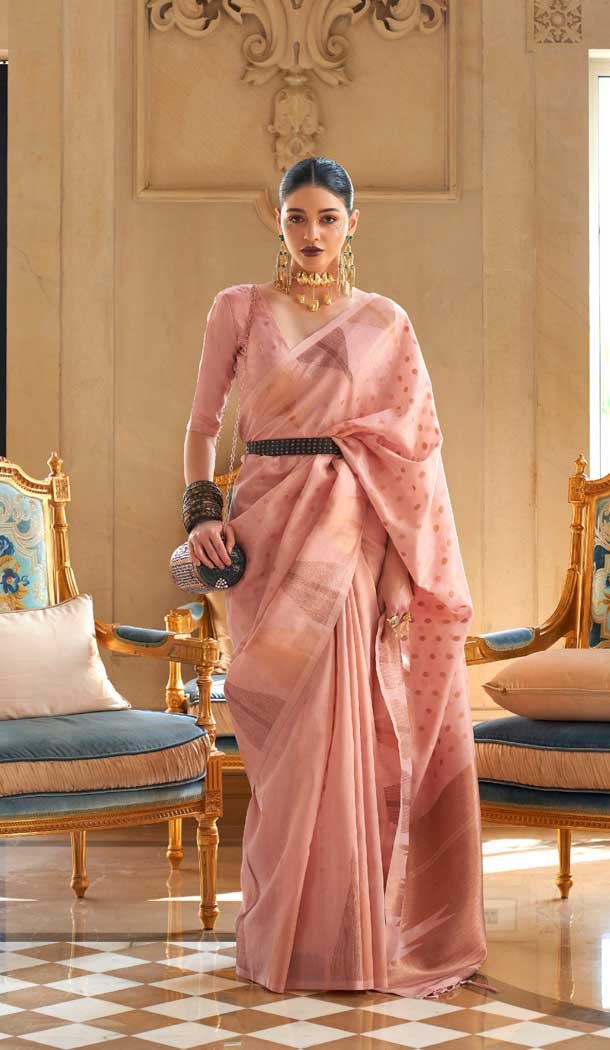 Pink Color Tissue Zari Handloom Weaving Work Party Wear Saree -5922165534