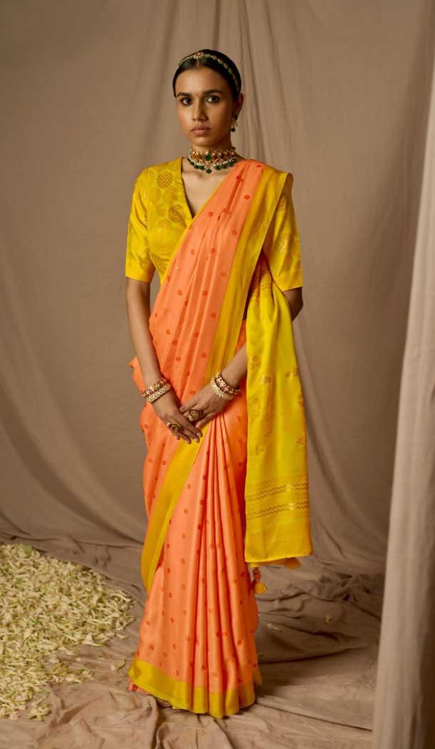 Orange Color Brasso Resham And Zari Work Festival Wear Saree -5971165996