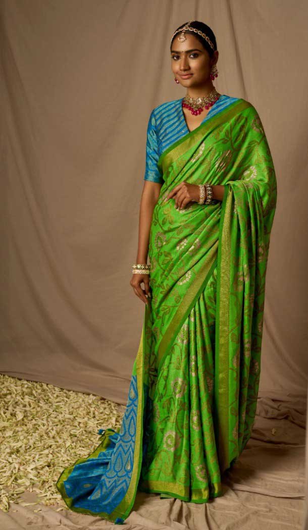 Green Color Brasso Resham And Zari Work Festival Wear Saree -5971165997