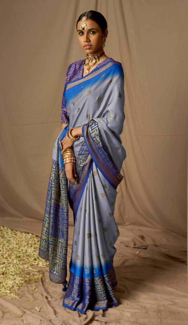 Grey Color Brasso Resham And Zari Work Festival Wear Saree -5971165998