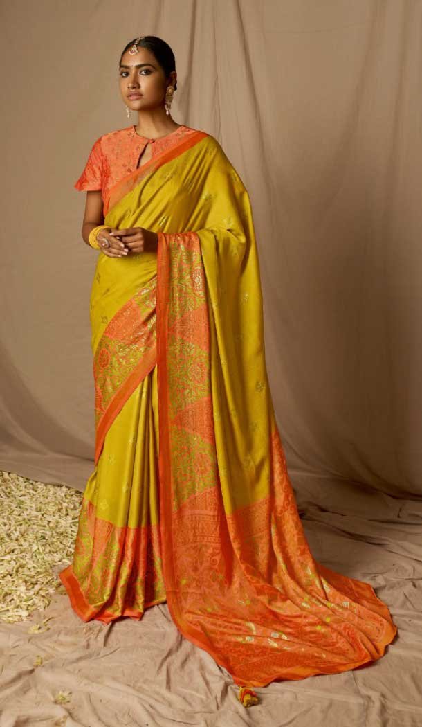 Yellow Color Brasso Resham And Zari Work Festival Wear Saree -5971165999