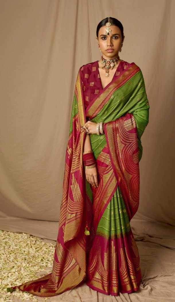 Brasso Green Color Resham And Zari Work Festival Wear Saree -5971166000