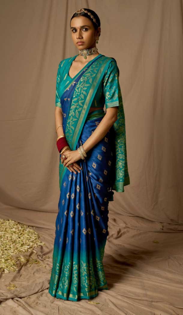 Blue Color Brasso Resham And Zari Work Festival Wear Saree -5971166004