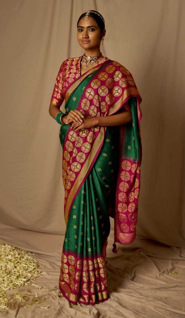 Resham And Zari Work Green Color Brasso Festival Wear Saree -5971166005