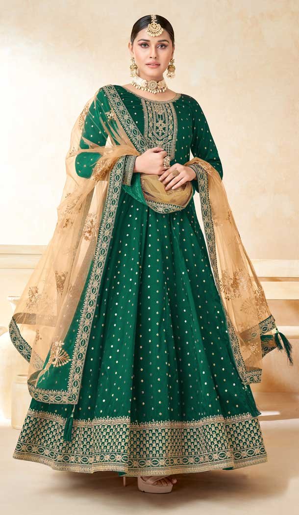 Green Color Taffeta Butti Embroidery Work Anarkali Style Salwar Suit -5972166007