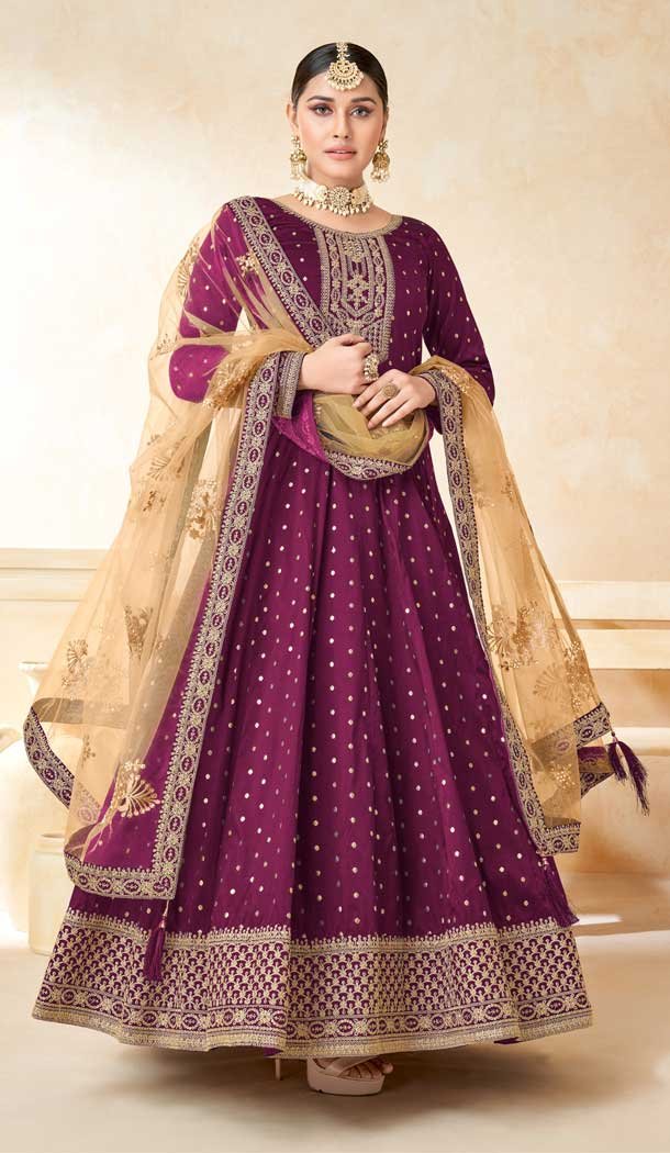 Purple Color Taffeta Butti Embroidery Work Anarkali Style Salwar Suit -5972166008