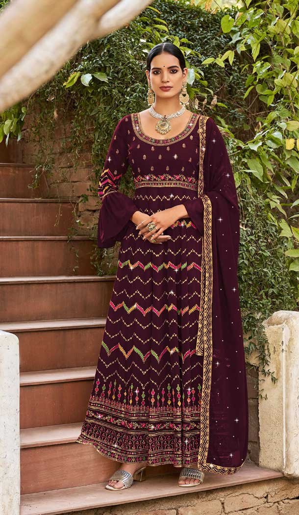 Maroon Color Georgette Heavy Embroidery Work Anarkali Salwar Kameez -6076166972