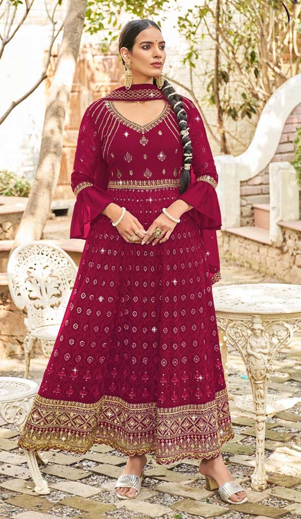 Fascinating Pink Color Georgette Heavy Embroidery Work Anarkali Salwar Kameez -6076166974