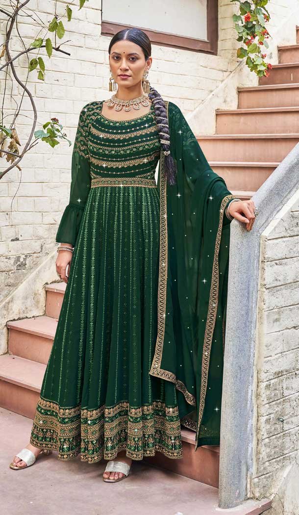 Classy Green Color Georgette Heavy Embroidery Work Anarkali Salwar Kameez -6076166975