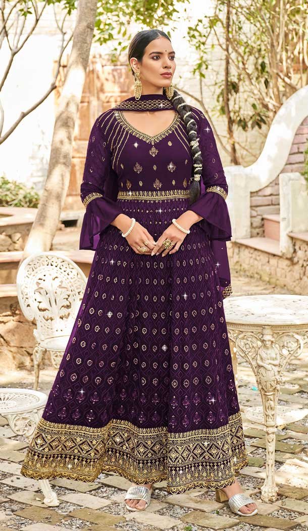 Purple Color Georgette Heavy Embroidery Work Anarkali Salwar Kameez -6076166976