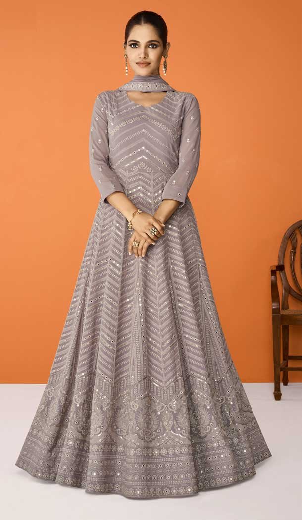 Faux Georgette Embroidery Work Grey Color Pakistani Anarkali Salwar Kameez -6162167678