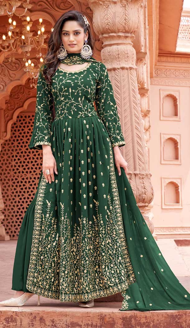 Green Color Faux Georgette Embroidery Work Designer Plus Size Sharara Suit -6215168038